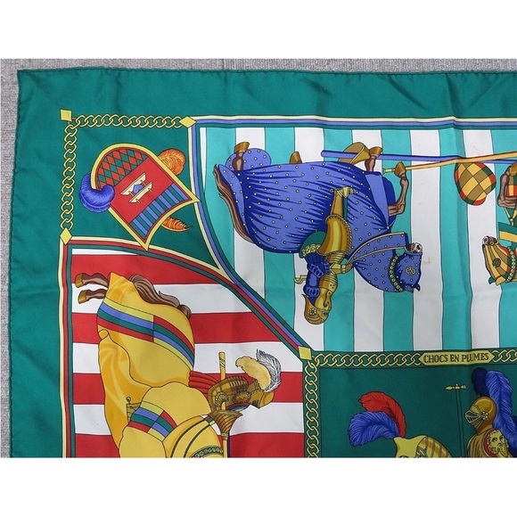 Hermes Teal and Red Equestrian Scarf - Picture 3 of 12